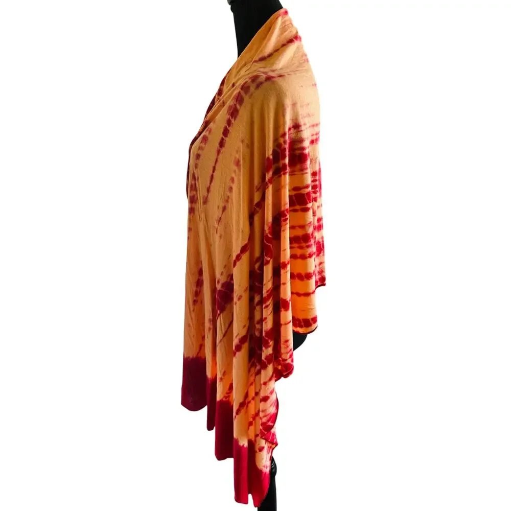 Peach Red Tie-Dye Viscose Draped Shawl Wrap Cardigan NWOT